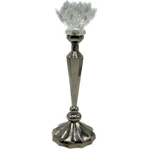Vtg Godinger Silver Plate Candlestick Holder Lotus Water Lily Crystal MCM Core